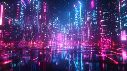 Obraz premium Science Fiction Cityscape with Glowing Neon Effects