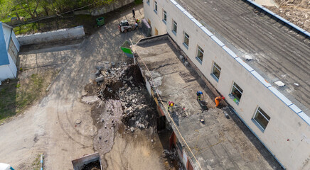 Aerial View of Construction Site with Demolition