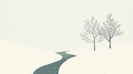 Serene winter landscape snowy hills and tranquil stream