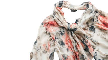 Delicate floral blouse with a bow detail, showcasing soft pastel colors, ideal for spring fashion in a bright setting.