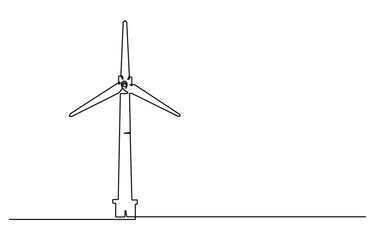 Continuous one line drawing of wind turbine. One line drawing illustration of windmill energy. Wind turbines in one continuous line drawing