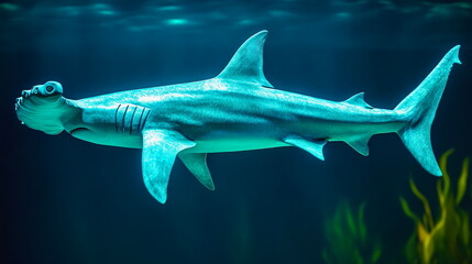 Obraz premium A stylized representation of a hammerhead shark with its distinctive shape and textured body