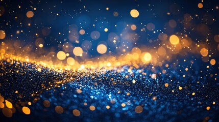 Obraz premium Deep blue background with golden bokeh lights