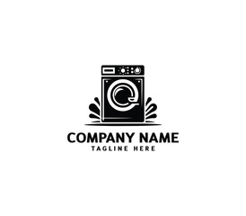 Vector silhouette washer machine logo design. Washing machine for washing. Vector icon illustration