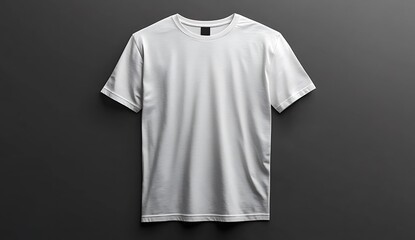 Top view of White T-Shirt on soft gray background. Front & back sides. Mock up