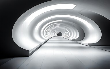 Obraz premium Abstract futuristic white tunnel with glowing lights.
