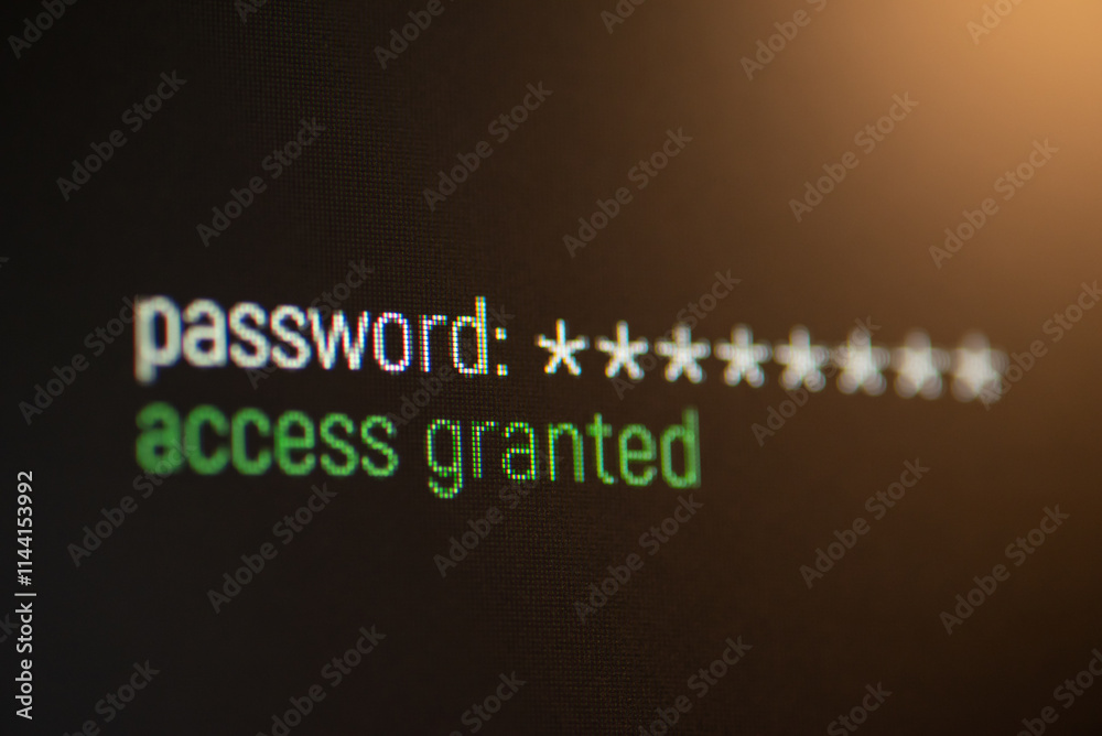 Poster successfully logged in website after entering password. access granted inscription on computer scree