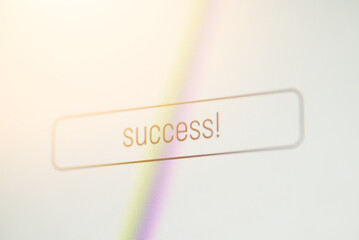 Icon with Success inscription on computer screen. Concept of successfully downloading files from the internet