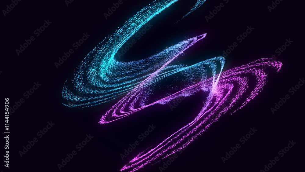 Poster Collection of bright dots on a dark background. Abstract sound wave of particles. Data network. 3D rendering.