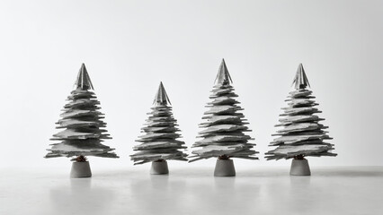 Fototapeta premium Four slate christmas trees on concrete pots