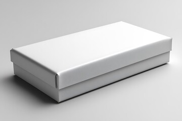Naklejka premium White flat horizontal rectangle blank box from side angle. 3D illustration isolated on white background.