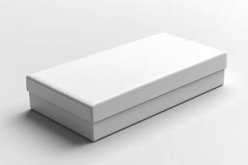 Naklejka premium White flat horizontal rectangle blank box from side angle. 3D illustration isolated on white background.