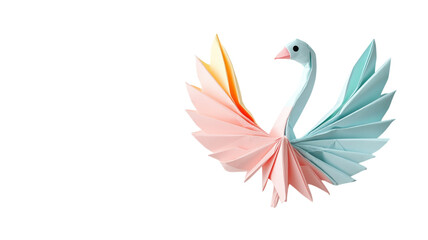 Obraz premium Elegant Folded Origami Swan in Pastel Paper: A Creative Design Element for Arts, Crafts, and Decoration.