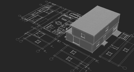 house architectural project sketch 3d illustration	