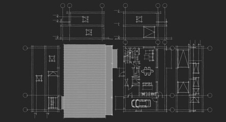 house architectural project sketch 3d illustration	