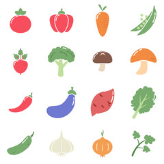Vegetables flat icons set, Vegetables healthy food vector illustrations