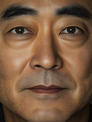 Obraz premium Portrait of a man in traditional Chinese outfit with a serene expression captured in natural light