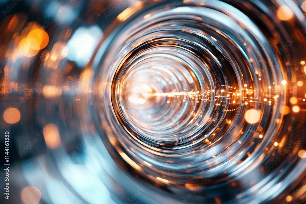 Poster swirling patterns of light and color create a mesmerizing tunnel effect in a dynamic visual display