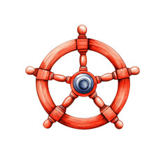 Obraz premium Watercolor Illustration of a Wooden Ship Wheel