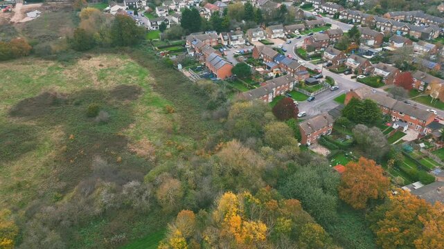 Aerial footage of the cityscape of Arkley at Barnet borough in Greater London, England