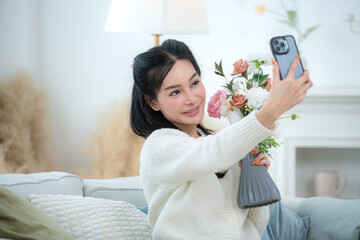 Asian young women with conducting their weekly holiday routines