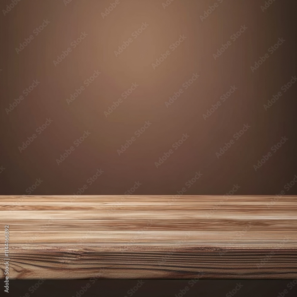 Poster wooden table with a brown background for product display presentation mockup design, with a wood tex