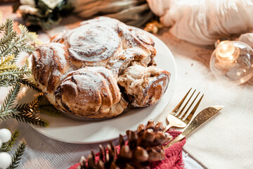 streusel on the holiday table, Scandinavian style, Scandinavian Christmas, cookies with raisins, nuts, candied fruits, flax and sunflower seeds