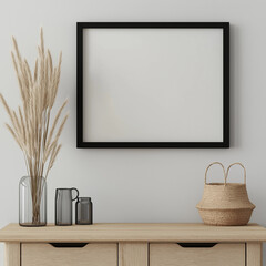 Frame mockup, ISO A paper size. Living room wall poster mockup. Interior mockup with house background. Modern interior design. 3D render