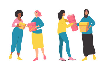 Obraz premium vector illustration in flat style on the theme of gift giving