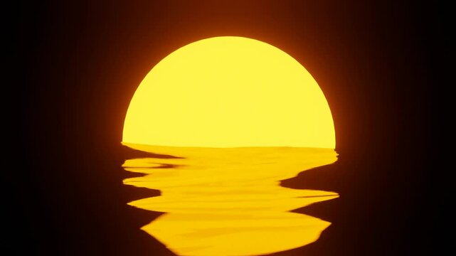Sunfall sunset ocean animation black sky background silhouette. Retro Style seamless loop animated
