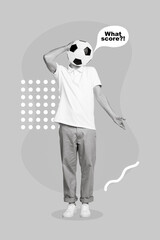 Exclusive magazine picture sketch collage image of questioned guy ball instead of head asking what score isolated painting background