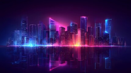Fototapeta premium Urban Skyline with Neon Glow in a Modern Vector