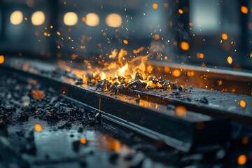 Sparks fly as molten metal is shaped in a forge during a nighttime blacksmithing session
