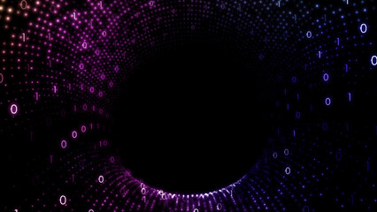 Dark colourful digital data tunnel cyberspace copy space backgrounds illustration.
