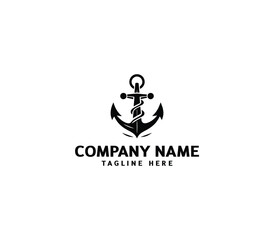 Vector anchor logo design. Marine retro emblems logo with anchor. Monochrome sea anchor illustration