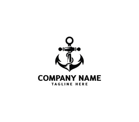 Vector anchor logo design. Marine retro emblems logo with anchor. Monochrome sea anchor illustration