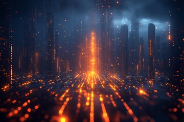 Fototapeta premium Fractal City series. Background design of three dimensional fractal structures and lights on the subject of technology, communications, education and science