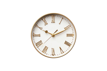Elegant vintage clock with Roman numerals and gold accents, showcasing timeless craftsmanship against a minimalist white background. Perfect decor piece for classic interiors.