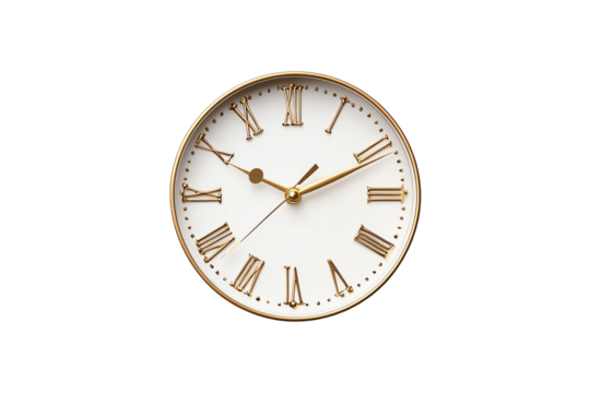 Elegant vintage clock with Roman numerals and gold accents, showcasing timeless craftsmanship against a minimalist white background. Perfect decor piece for classic interiors.