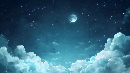 Night sky landscape with full moon and clouds