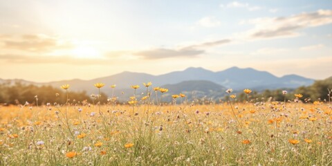 Summer Action of Wildflowers Swaying in a Serene Field Nature Landscape Photography Vibrant Environment Scenic Viewpoint Calm Concept