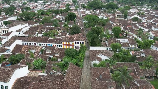 **Description for the Video:**  
Aerial drone footage of Paraty, Brazil, captured in December 2025. The video showcases the historic center with its cobblestone streets .