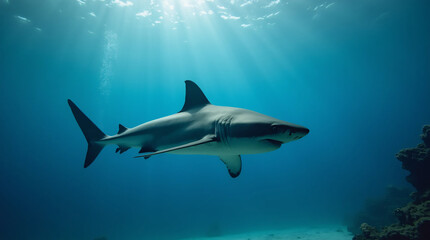 Fototapeta premium A great white shark in the sea.
