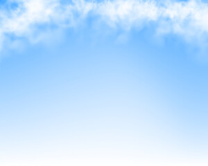  Blue sky with clouds on transparent background in vector PNG format. Weather element or pattern art. Horizontal panorama of a gloomy sky with clouds.