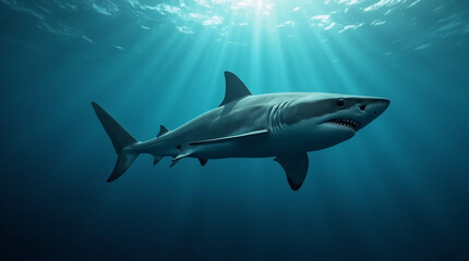 A great white shark in the sea.