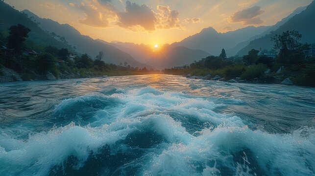 Rafting on the Bhote Kosi River Thrill-seeking adventure through whitewater rapids.