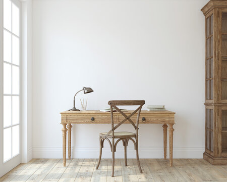 Romantic interior of home office. 3d render.