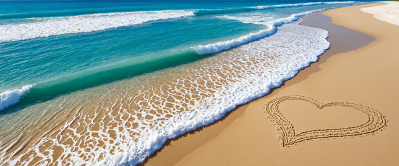 Obraz premium Heartshaped sand art on the beach
