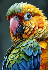 Fototapeta premium A vibrant parrot with intricate feather details and a striking colorful beak