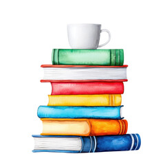 Naklejka premium Colorful Stack of Business Books with Coffee Cup